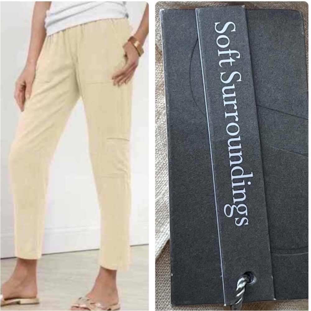 SOFT SURROUNDINGS NWT SUMMER BREEZE GAUZE CROP PANTS LIGHT TAN MEDIUM